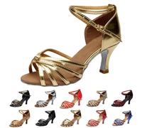 Chaussures de danse latine en satin professionnel Salsa Tango Bachata Pratique Chaussures de danse de salon Chaussures latines en satin pour femme Chaussures de danse 7 cm Talon, 001 Marron, 36