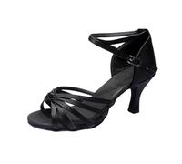 Chaussures de danse latine en satin professionnel Salsa Tango Bachata Pratique Chaussures de danse de salon Chaussures latines en satin pour femme Chaussures de danse 7 cm Talon, 01 - Noir, 34