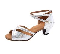 Chaussures De Danse Latine Femme Chausson Fille Cours Studio Chaussure Talon Salon Vintage 50 Hip-Hop Demi Pointe Classique Chaussons Basket Noire Anti-Dérapant 2-Argent 40