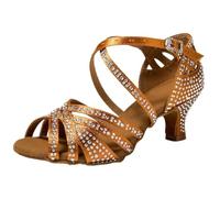 Chaussures de Danse Latine for Femmes Adultes, avec Incrustation Diamants sur Le Talon Moyen, Chaussures for Usage extérieur, Semelle Souple pour Femmes(Orange 5.5cm,40)