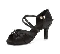 Chaussures de Danse Latine for Femmes, Chaussures Pole Dance, Salsa Moderne, Tango, Latines à Talons Hauts réglables for Filles(Black-7.5CM,38)