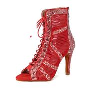 Chaussures De Danse Latine pour Femme Femmes Chaussures de Danse Salle Bal Salsa fête Sociale Chaussons Latine for Femmes/Dames Talons Aiguilles pour Danse(Red,7CM_35)