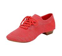 Chaussures de danse latine pour femme - Noir - Lacets fermés - Salsa Tango - Salle de bal - Chaussures d'entraînement - Talons tricotés - Sandales en maille - Chaussures en tissu respirant - Dentelle