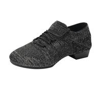 Chaussures de danse latine pour femme - Noir - Lacets fermés - Salsa Tango - Salle de bal - Chaussures d'entraînement - Talons tricotés - Sandales en maille - Chaussures en tissu respirant - Dentelle