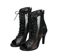 Chaussures de danse latine pour femme - Sandales avec fermeture éclair - Chaussures d'été à bout ouvert - Salsa - Bachata - Bottines de danse élégantes - Pour l'intérieur et l'extérieur, Noir , 41 EU