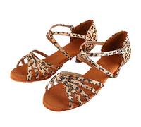 Chaussures de danse latine pour fille - Doux et confortables - Chaussures de salle de bal tendance classiques - Matériau PU - Ne glisse pas - Motif léopard noir - Tailles disponibles : 28 à 36, 4