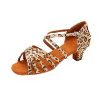 Chaussures de Danse Latine pour Filles - Bout Ouvert - Talon Bas - Semelle en Daim - Sangle en Strass - Sandales d'été pour Danse Tango