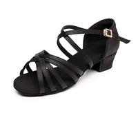 Chaussures de Danse Latine Professionnelles pour Femme à Talons Bas de 3,5 cm pour Filles Latine, Chacha, Salsa, Jazz, Danse de Salon pour débutants Noir 32