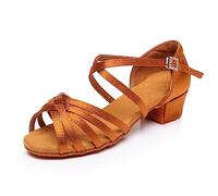 Chaussures de Danse Latine Professionnelles pour Femme à Talons Bas de 3,5 cm pour Filles Latine, Chacha, Salsa, Jazz, Danse de Salon pour débutants Brown 30
