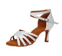 Chaussures De Danse Latine Talon Satin sans Noeud Salsa Tango Salle de Bal Chaussures Danse Latine Femme for Femmes Professionnelles(Heel 7cm White,24.5cm)