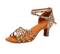 Chaussures De Danse Latine Talon Satin sans Noeud Salsa Tango Salle de Bal Chaussures Danse Latine Femme for Femmes Professionnelles(Heel 5cm BrownB,23cm)