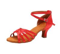 Chaussures De Danse Latine Talon Satin sans Noeud Salsa Tango Salle de Bal Chaussures Danse Latine Femme for Femmes Professionnelles(Heel 5cm Red,22.5cm)