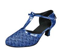 Chaussures de danse latine tango pour femme - Chaussures à paillettes - Chaussures de danse sociale - En cuir, bleu, 39.5 EU