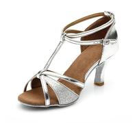 Chaussures de danse latino-américaines 2026 avec semelle souple, talons confortables, idéales pour la pratique de la danse de salon, argenté, 38 EU