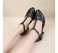 Chaussures de danse moderne à bride en T pour femmes, chaussures de danse tango valse latine à talon moyen-haut de 5 cm avec boucle, noires, légères et confortables pour la performance de danse CN35,C