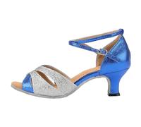 Chaussures de danse pour femme avec talon bloc - Élégantes - Escarpins à lanières - Chaussures de mariée - Talon bloc - Chaussures latines - Paillettes - Strass - Talons hauts - Confortables