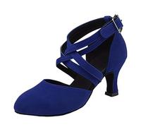 Chaussures de Danse pour Femme, Bout Ouvert, Bride croisée et Lacets avec Boucle, Talon Confortable, Design élégant et féminin, pour Cours, soirée ou Usage Occasionnel Bleu, 45