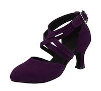 Chaussures de Danse pour Femme, Bout Ouvert, Bride croisée et Lacets avec Boucle, Talon Confortable, Design élégant et féminin, pour Cours, soirée ou Usage Occasionnel Violet, 43