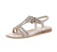 Chaussures de danse pour femme - Sandales pour femme - Noir et argent - Sandales décontractées - Strass - Chaussures d'été bohème - Chaussures de loisirs élégantes et respirantes - Sandales de