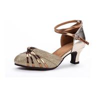 Chaussures de Danse pour Femmes à Talons Hauts Semelles en Caoutchouc Adaptées à la Danse Intérieure ou Extérieure Latin Tango Valse Salsa(Or-5.5CM.EU 37)