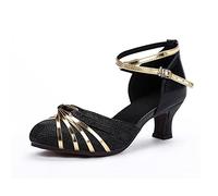 Chaussures de Danse pour Femmes à Talons Hauts Semelles en Caoutchouc Adaptées à la Danse Intérieure ou Extérieure Latin Tango Valse Salsa(Noir-5.5CM.EU 37)