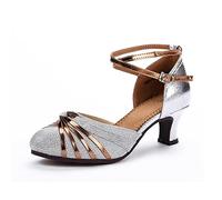 Chaussures de Danse pour Femmes à Talons Hauts Semelles en Caoutchouc Adaptées à la Danse Intérieure ou Extérieure Latin Tango Valse Salsa(Argent-5.5CM.EU 35)