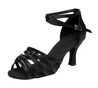 Chaussures de Danse Salon Femme Noir Lacets Satin Souple pour lsa Tango achata Semelle Antidérapante Respirante ode Élégant Mariage Rétro Performance Chaussure Heels Dance (Black, 41)