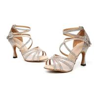 Chaussures de Danse Salsa Latine d'intérieur, Strass Brillants dorés, Chaussures Salle Bal(Gold 8.5CM,34)