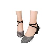 Chaussures de danse scintillantes pour femme avec nœud et semelle rembourrée pour danses latines et standard, talons moyens confortables, pour les loisirs et les fêtes
