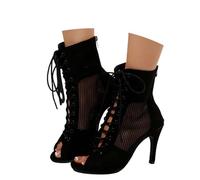 Chaussures de danse sexy pour femme - Bottines de danse ouvertes - Bottes de soirée - Bottes de danse à lacets - Talons de 9,5 cm - Chaussures de danse respirantes - Talons de pole dance, O Noir., 37