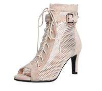 Chaussures de Danse Sexy pour Femme - Bottines de Danse Ouvertes pour soirée ou Bal de Fin d'année Chaussures à Lacets à Talon pour Femmes, Sandales Hautes en Maille,Confort