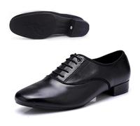 Chaussures de danse Standard for hommes, chaussures salle bal professionnelles en cuir véritable, latine for compétition d'entraînement pour Jazz Latin Rumba Cha Cha,Aptitude(Black rubber bottom,40)