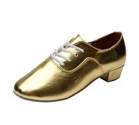 Chaussures de danse standard Oxford pour homme - En cuir synthétique - Lacets unis - Pour salsa, tango, samba, jazz, rumba, salle de bal, jazz moderne, tango, latin, doré, 39 2/3 EU
