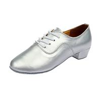 Chaussures de danse standard Oxford pour homme - En cuir synthétique - Lacets unis - Pour salsa, tango, samba, jazz, rumba, salle de bal, jazz moderne, tango, latin, Argenté., 42.5 EU