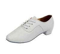 Chaussures de danse standard Oxford pour homme - En cuir synthétique - Lacets unis - Pour salsa, tango, samba, jazz, rumba, salle de bal, jazz moderne, tango, latin, blanc, 41 1/3 EU