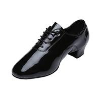 Chaussures de danse standard Oxford pour homme - En cuir synthétique - Lacets unis - Pour salsa, tango, samba, jazz, rumba, salle de bal, jazz moderne, tango, latin, noir foncé, 42.5 EU