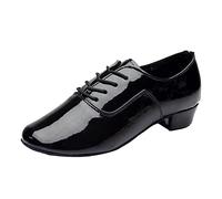Chaussures de danse standard Oxford pour homme - En cuir synthétique - Lacets unis - Pour salsa, tango, samba, jazz, rumba, salle de bal, jazz moderne, tango, latin, Noir , 39 1/3 EU