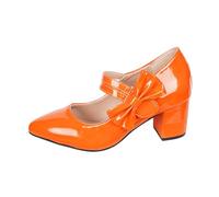 Chaussures de danse traditionnelles à talon bloc pour femme, chaussures de mariée élégantes avec boucle, ballerines épaisses pour mariage, chaussures à talons classiques de style, Orange, 41 EU