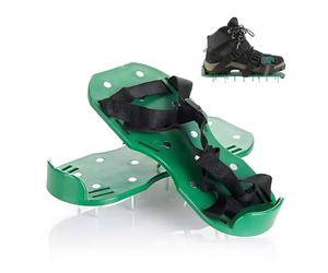 Chaussures de décompactage de Gazon Relaxdays, 13 Pointes, aérateur de pelouse, BT : 32,5 x 15 cm, Noir/Vert
