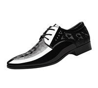 Chaussures de Derby à Lacets pour Homme - Chaussures Brogues Homme - Chaussures Habillées - Chaussures d'affaires - Soulier à Bout Pointu Brillant - En Simili Cuir - Avec Talon - Noir, Marron