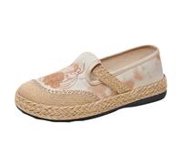 Chaussures De Femme Légère Casual Shoes Spring Summer and Autumn Ethnic Style Embroidery Comfortable Linen Single Light Breathable Sport Basket Respirante Orthopedique Marche Confortable Ete Beige 37