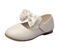 Chaussures de fête Mary Jane pour filles avec nœud - Dessus en cuir véritable avec semelle en caoutchouc antidérapante - Confortables pour les performances scolaires et les événements, Beige (01), 26