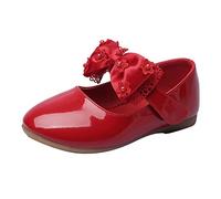 Chaussures de fête Mary Jane pour filles avec nœud - Dessus en cuir véritable avec semelle en caoutchouc antidérapante - Confortables pour les performances scolaires et les événements, 03 Rouge, 31 EU