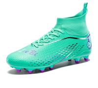 Chaussures de Foot Hautes pour Hommes/Femmes - Bottes de Football TF/AG Couleur Vive avec Support de Cheville, Maille Respirante, Crampons en Caoutchouc Anti-Dérapants pour Herbe Artificielle