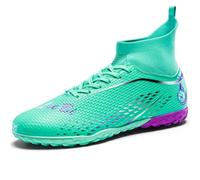 Chaussures de Foot Hautes pour Hommes/Femmes - Bottes de Football TF/AG Couleur Vive avec Support de Cheville, Maille Respirante, Crampons en Caoutchouc Anti-Dérapants pour Herbe Artificielle