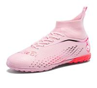 Chaussures de Foot Hautes pour Hommes/Femmes - Bottes de Football TF/AG Couleur Vive avec Support de Cheville, Maille Respirante, Crampons en Caoutchouc Anti-Dérapants pour Herbe Artificielle