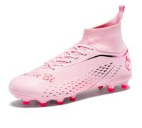 Chaussures de Foot Hautes pour Hommes/Femmes - Bottes de Football TF/AG Couleur Vive avec Support de Cheville, Maille Respirante, Crampons en Caoutchouc Anti-Dérapants pour Herbe Artificielle