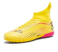 Chaussures de Foot Hautes pour Hommes/Femmes - Bottes de Football TF/AG Couleur Vive avec Support de Cheville, Maille Respirante, Crampons en Caoutchouc Anti-Dérapants pour Herbe Artificielle