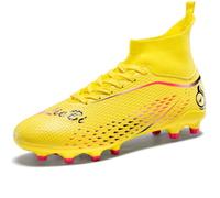Chaussures de Foot Hautes pour Hommes/Femmes - Bottes de Football TF/AG Couleur Vive avec Support de Cheville, Maille Respirante, Crampons en Caoutchouc Anti-Dérapants pour Herbe Artificielle