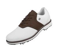 Chaussures de golf classiques pour homme - Noir et blanc - Style selle - Chaussures de sport imperméables avec semelle à pointes pour l'extérieur, marron, 43.5 EU